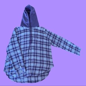 American Eagle Plaid Hooded Button Up Shirt